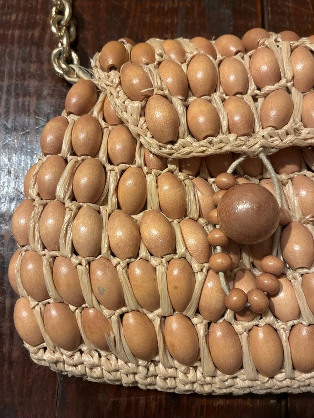 Vintage Jana straw/wood bead  shoulder bag